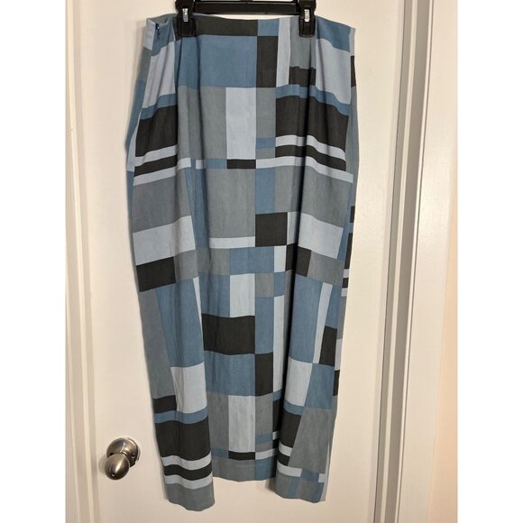 Harvé Bernard Womens Geometric Patchwork Maxi Skirt Sz 14 Blue Gray Black Vtg - Picture 2 of 7